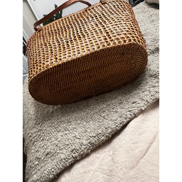 NWT Bembien Women's Brown Raffia Leather Trim Dual Shoulder Straps Tote Bag - Picture 6 of 6